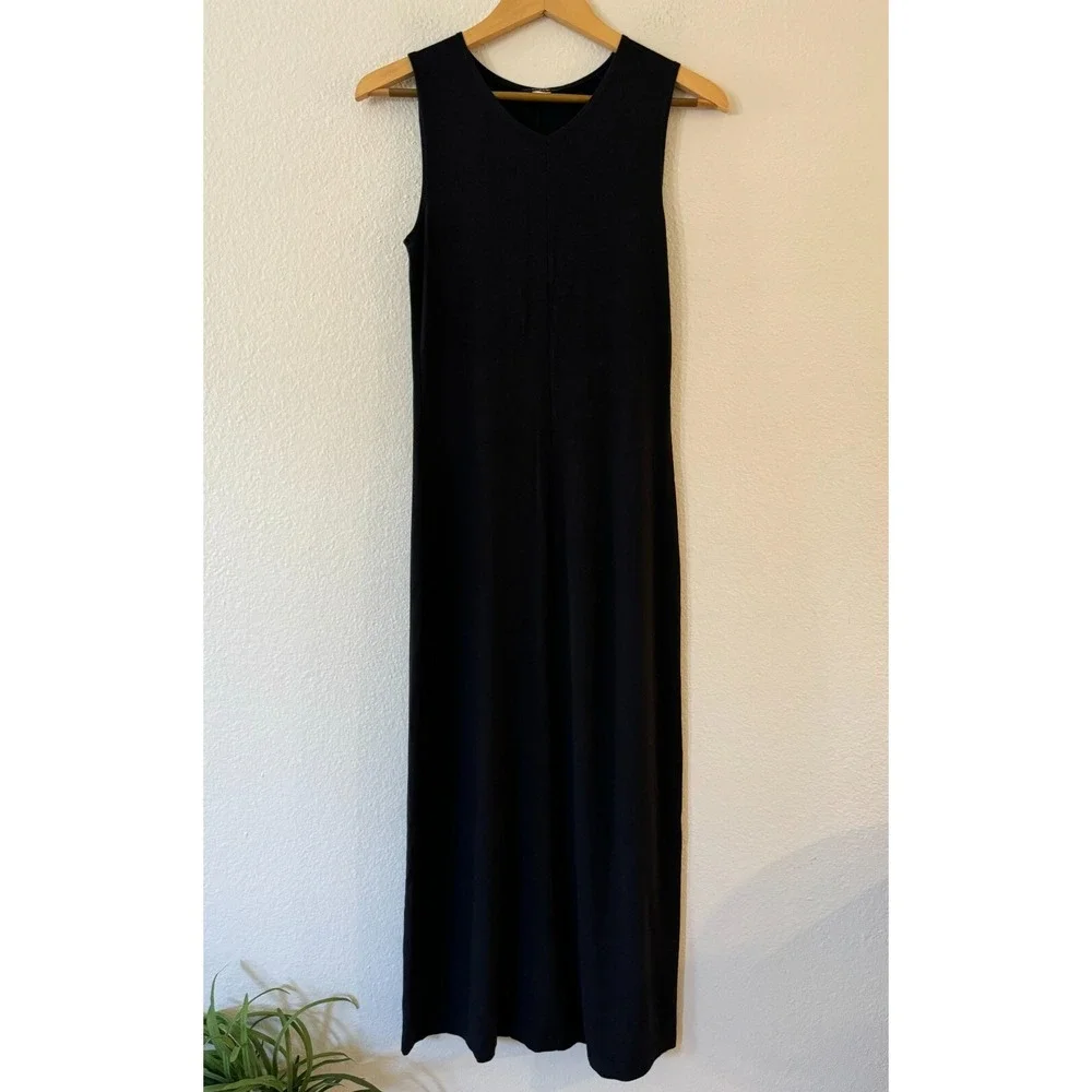 J.Crew Sleeveless Maxi Dress Jersey‎ Knit V-Neck Stretch Small Black Excellent